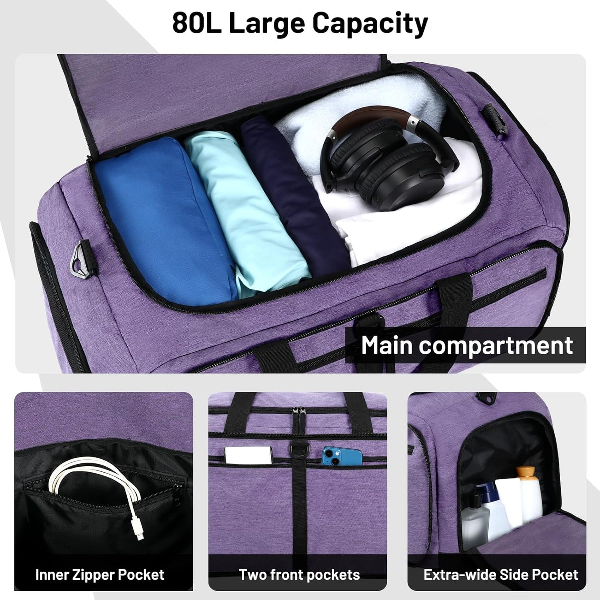 Foldable Duffle Bag with Shoe Compartment 50L Travel Duffel Bags for Men Women Packable Overnight Bag for Camping Gym Weekender, Teal
