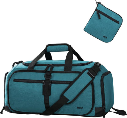 Foldable Duffle Bag with Shoe Compartment 50L Travel Duffel Bags for Men Women Packable Overnight Bag for Camping Gym Weekender, Teal