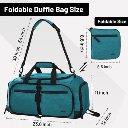 Foldable Duffle Bag with Shoe Compartment 50L Travel Duffel Bags for Men Women Packable Overnight Bag for Camping Gym Weekender, Teal