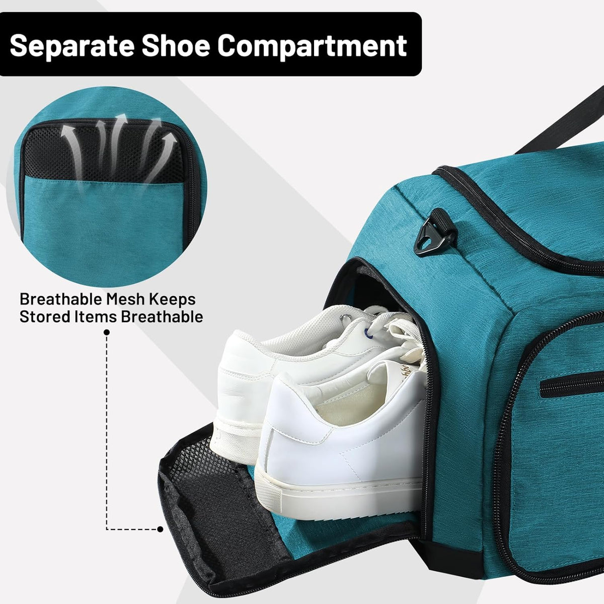 Foldable Duffle Bag with Shoe Compartment 50L Travel Duffel Bags for Men Women Packable Overnight Bag for Camping Gym Weekender, Teal