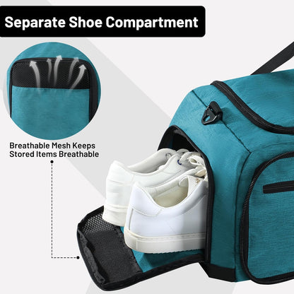 Foldable Duffle Bag with Shoe Compartment 50L Travel Duffel Bags for Men Women Packable Overnight Bag for Camping Gym Weekender, Teal