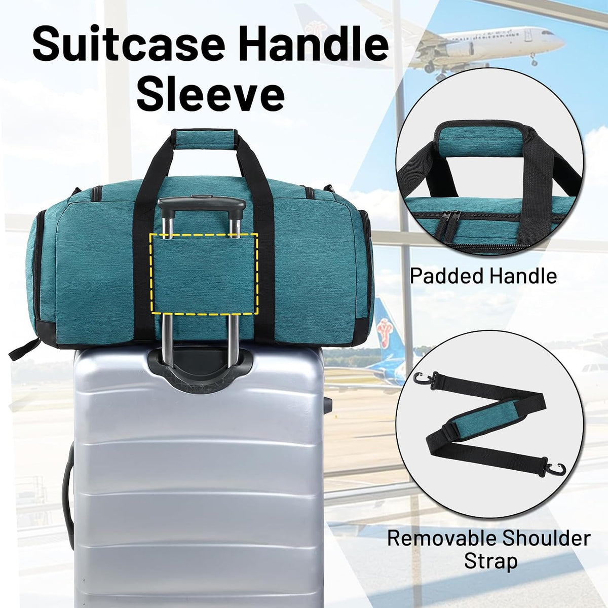Foldable Duffle Bag with Shoe Compartment 50L Travel Duffel Bags for Men Women Packable Overnight Bag for Camping Gym Weekender, Teal