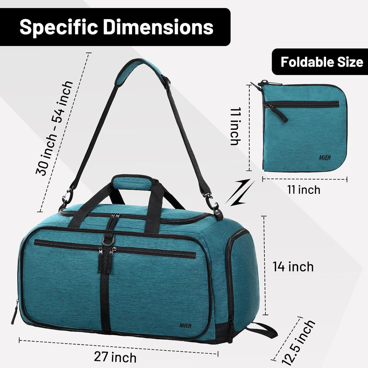 Foldable Duffle Bag with Shoe Compartment 50L Travel Duffel Bags for Men Women Packable Overnight Bag for Camping Gym Weekender, Teal