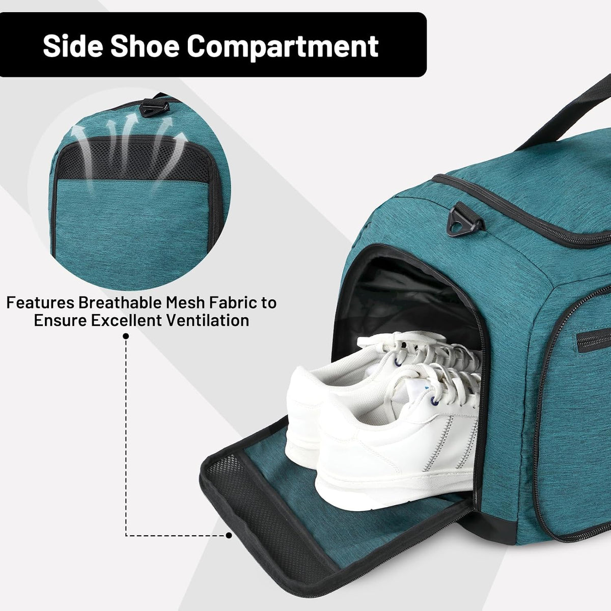 Foldable Duffle Bag with Shoe Compartment 50L Travel Duffel Bags for Men Women Packable Overnight Bag for Camping Gym Weekender, Teal