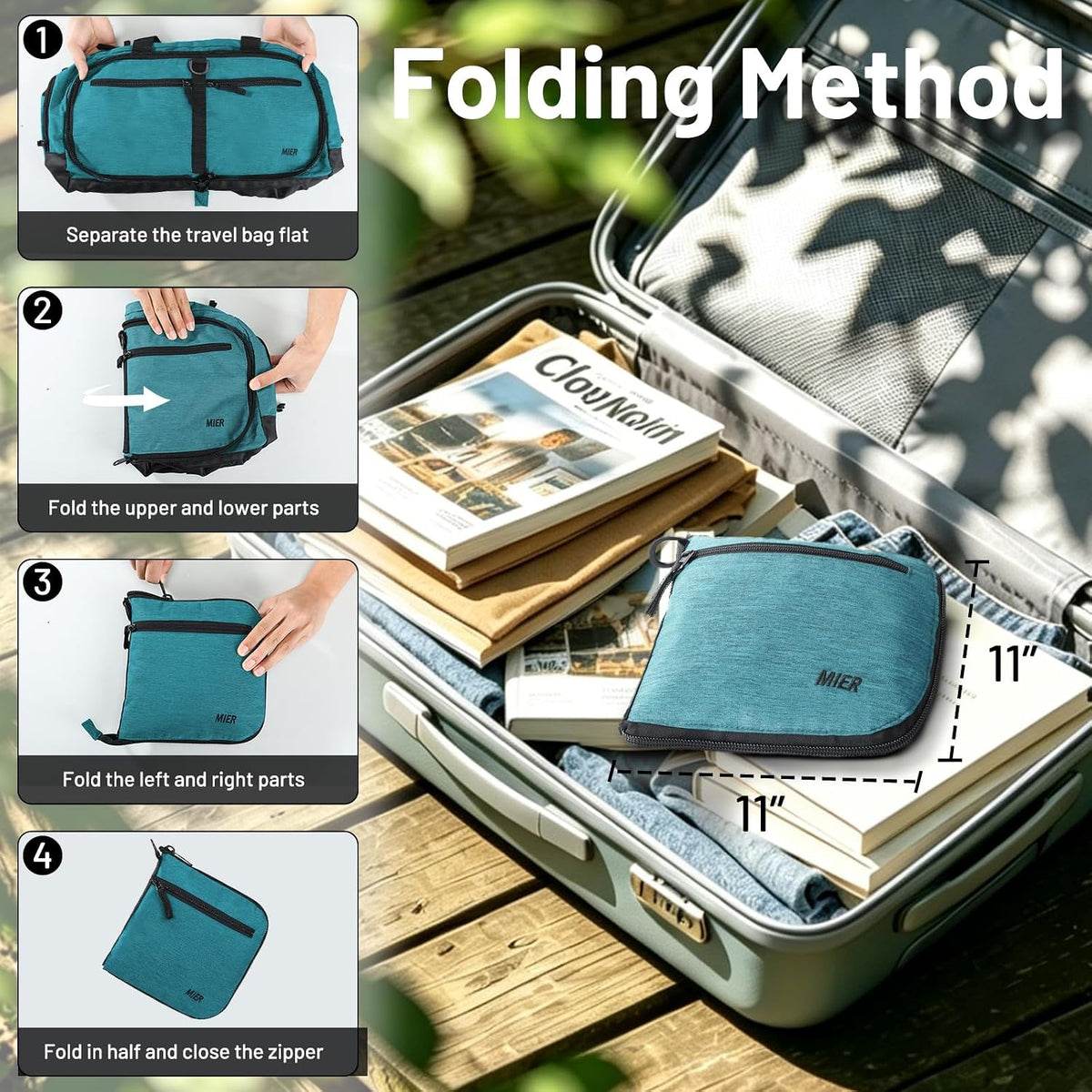 Foldable Duffle Bag with Shoe Compartment 50L Travel Duffel Bags for Men Women Packable Overnight Bag for Camping Gym Weekender, Teal