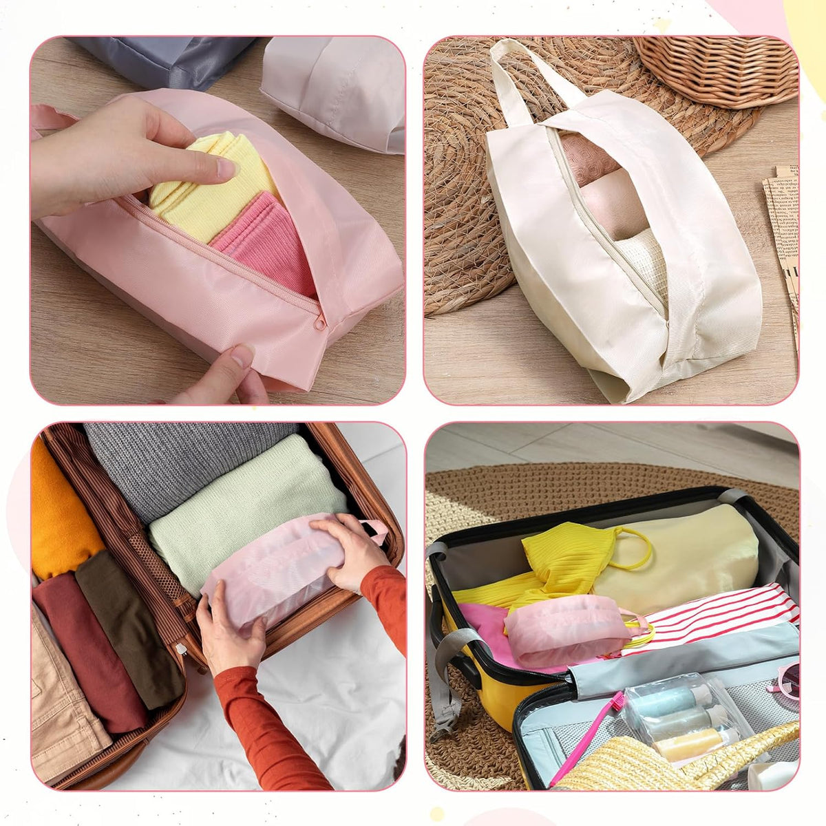 3 PCS Travel Socks Organizer Bag with Zip, Mini Compression Travel Underwear Organizer Bag, Portable Storage Packing Pouch for Luggage Ties Lingerie Panties Cosmetics Accessories