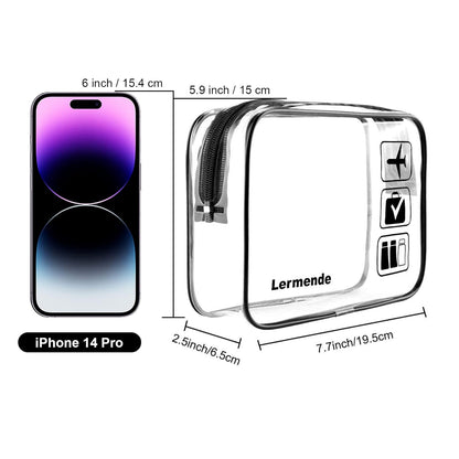2pcs Clear Toiletry Bag TSA Approved Travel Bag,Carry On for Travel,Airport Airline Accessories Compliant Bag,Quart Sized Makeup Cosmetic bag Women Men (Black, 2 Pack)