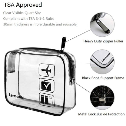 2pcs Clear Toiletry Bag TSA Approved Travel Bag,Carry On for Travel,Airport Airline Accessories Compliant Bag,Quart Sized Makeup Cosmetic bag Women Men (Black, 2 Pack)