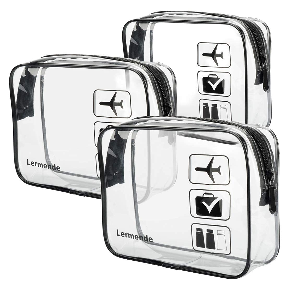 2pcs Clear Toiletry Bag TSA Approved Travel Bag,Carry On for Travel,Airport Airline Accessories Compliant Bag,Quart Sized Makeup Cosmetic bag Women Men (Black, 2 Pack)