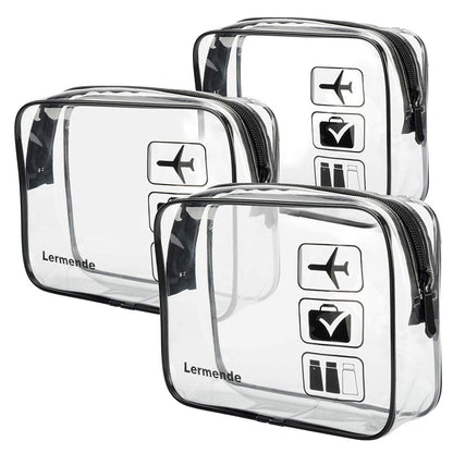 2pcs Clear Toiletry Bag TSA Approved Travel Bag,Carry On for Travel,Airport Airline Accessories Compliant Bag,Quart Sized Makeup Cosmetic bag Women Men (Black, 2 Pack)