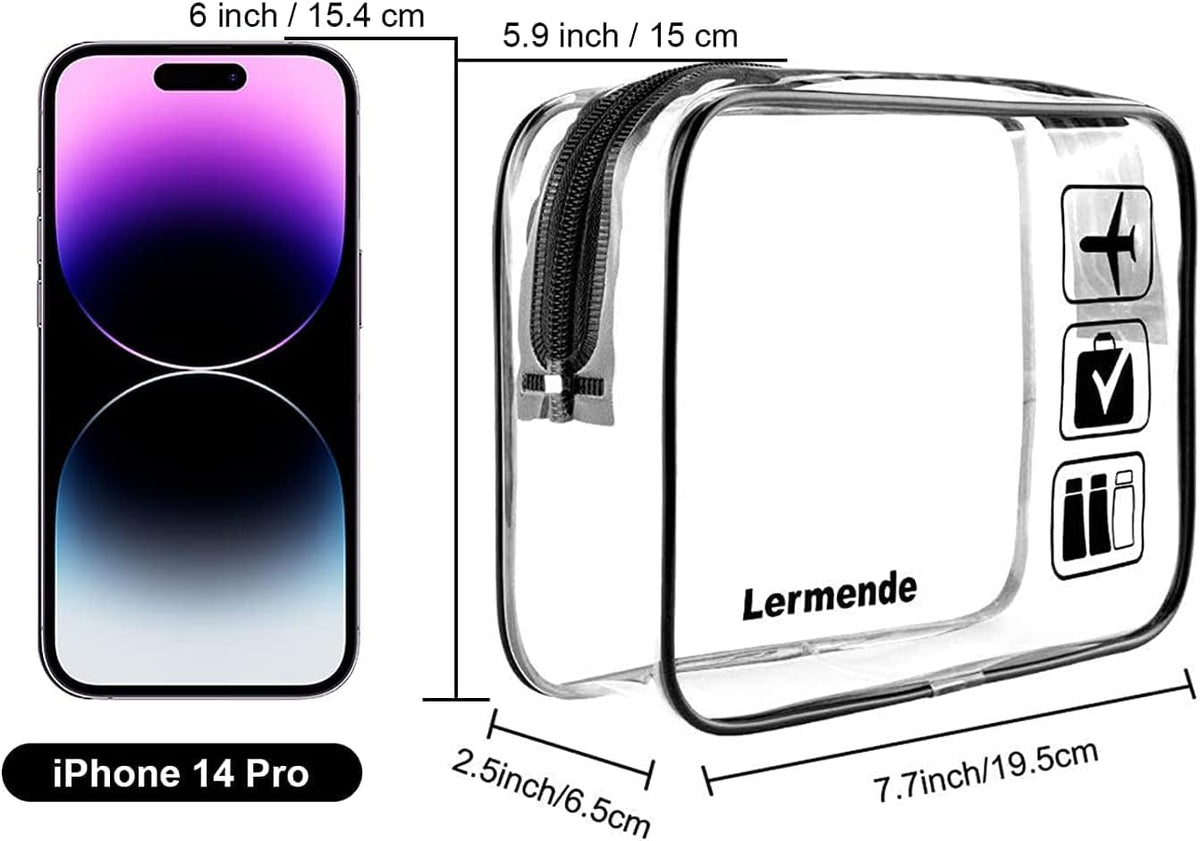 2pcs Clear Toiletry Bag TSA Approved Travel Bag,Carry On for Travel,Airport Airline Accessories Compliant Bag,Quart Sized Makeup Cosmetic bag Women Men (Black, 2 Pack)