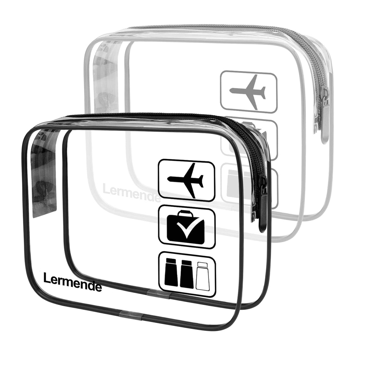 2pcs Clear Toiletry Bag TSA Approved Travel Bag,Carry On for Travel,Airport Airline Accessories Compliant Bag,Quart Sized Makeup Cosmetic bag Women Men (Black, 2 Pack)