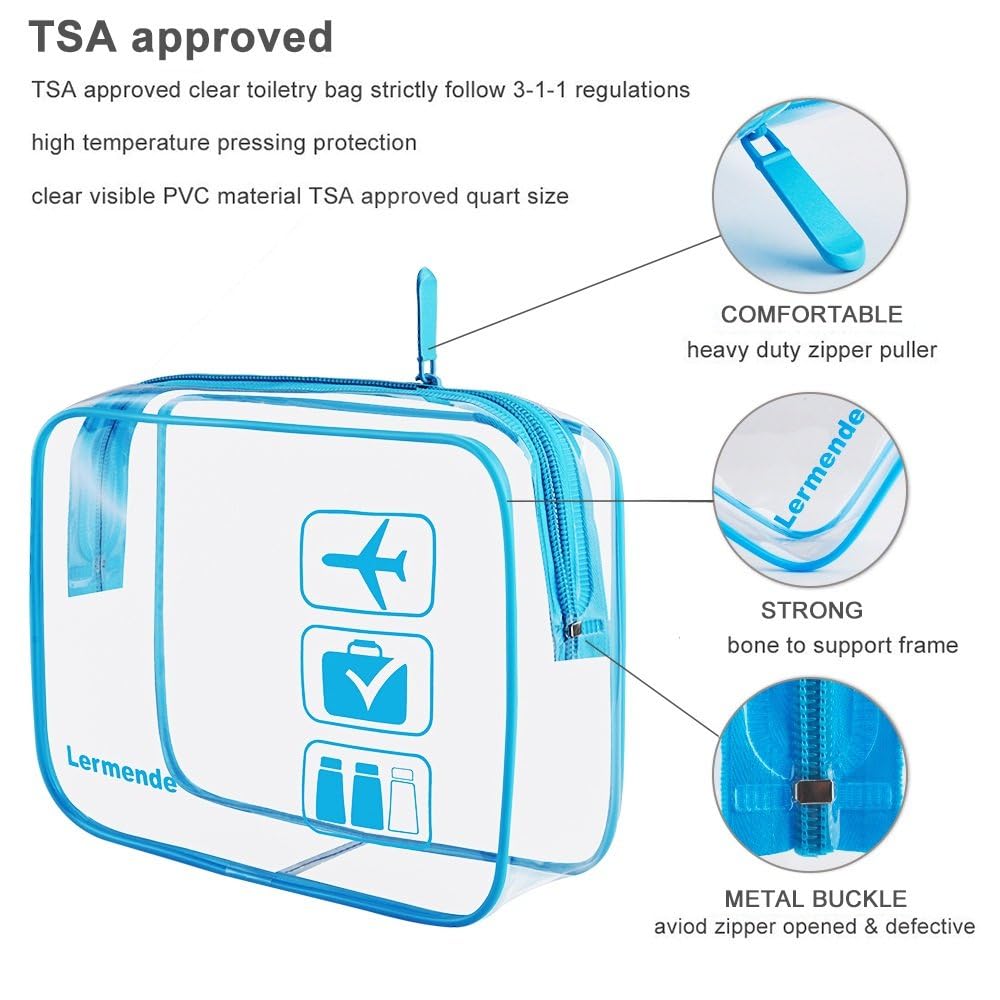 2pcs Clear Toiletry Bag TSA Approved Travel Bag,Carry On for Travel,Airport Airline Accessories Compliant Bag,Quart Sized Makeup Cosmetic bag Women Men (Black, 2 Pack)