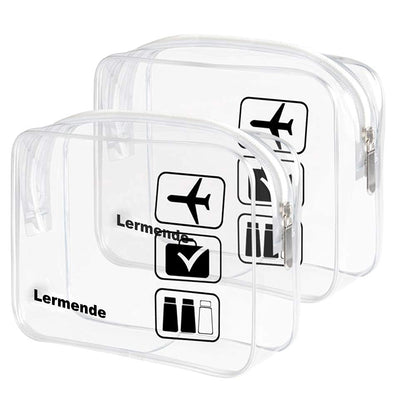 2pcs Clear Toiletry Bag TSA Approved Travel Bag,Carry On for Travel,Airport Airline Accessories Compliant Bag,Quart Sized Makeup Cosmetic bag Women Men (Black, 2 Pack)