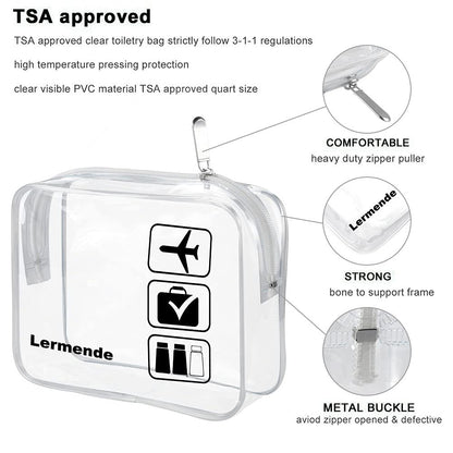 2pcs Clear Toiletry Bag TSA Approved Travel Bag,Carry On for Travel,Airport Airline Accessories Compliant Bag,Quart Sized Makeup Cosmetic bag Women Men (Black, 2 Pack)