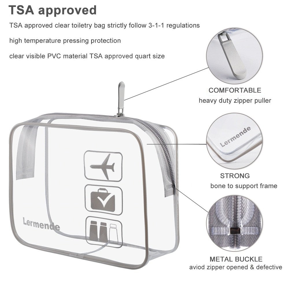 2pcs Clear Toiletry Bag TSA Approved Travel Bag,Carry On for Travel,Airport Airline Accessories Compliant Bag,Quart Sized Makeup Cosmetic bag Women Men (Black, 2 Pack)