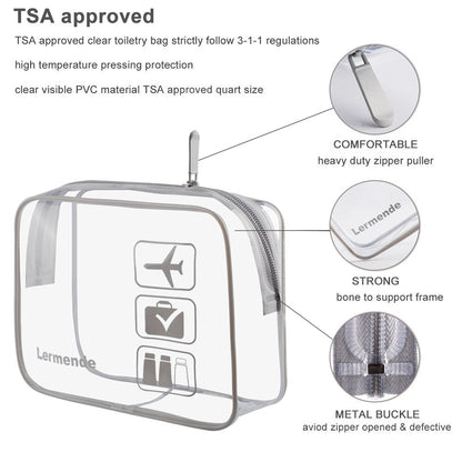 2pcs Clear Toiletry Bag TSA Approved Travel Bag,Carry On for Travel,Airport Airline Accessories Compliant Bag,Quart Sized Makeup Cosmetic bag Women Men (Black, 2 Pack)