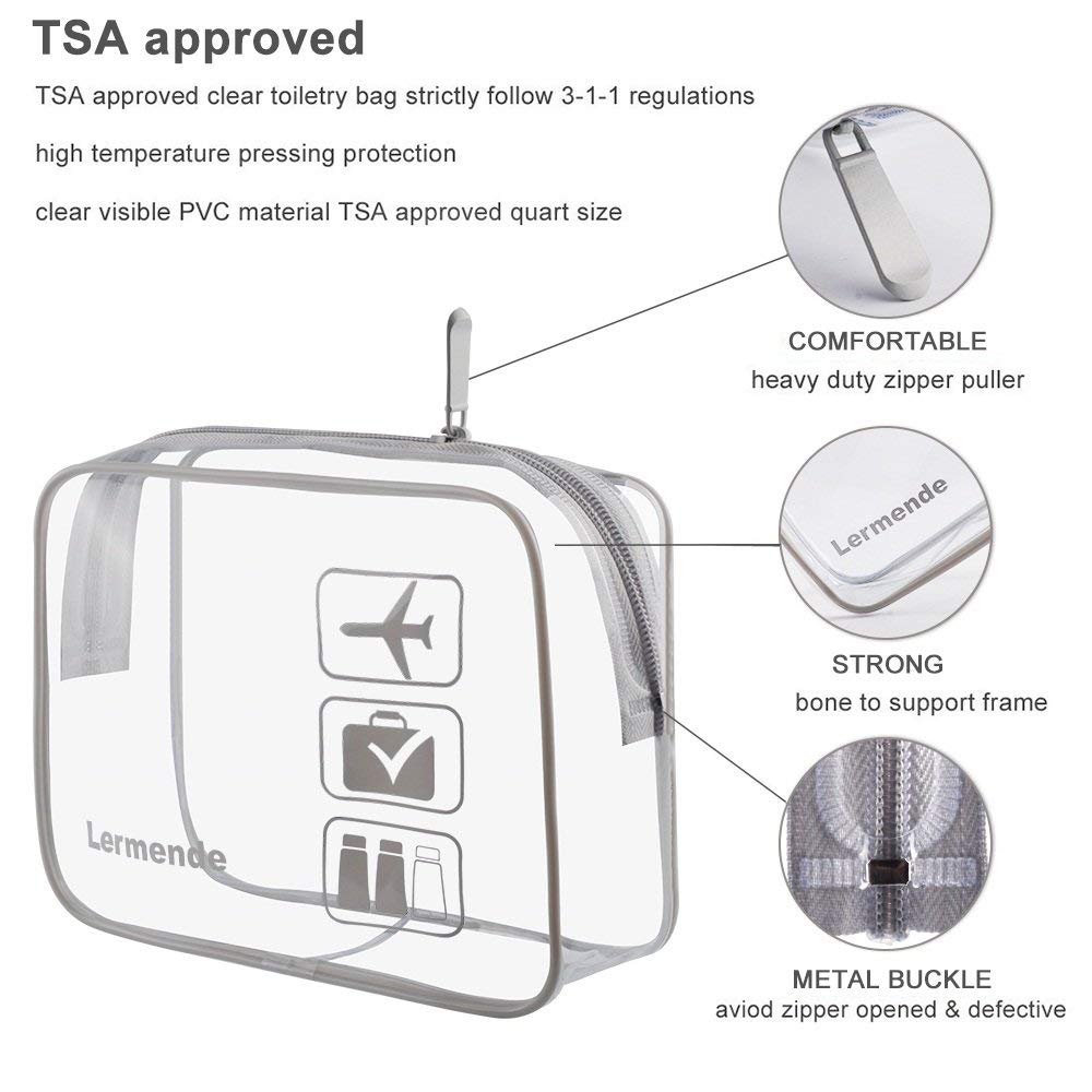2pcs Clear Toiletry Bag TSA Approved Travel Bag,Carry On for Travel,Airport Airline Accessories Compliant Bag,Quart Sized Makeup Cosmetic bag Women Men (Black, 2 Pack)