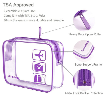 2pcs Clear Toiletry Bag TSA Approved Travel Bag,Carry On for Travel,Airport Airline Accessories Compliant Bag,Quart Sized Makeup Cosmetic bag Women Men (Black, 2 Pack)