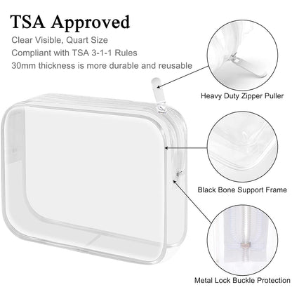 2pcs Clear Toiletry Bag TSA Approved Travel Bag,Carry On for Travel,Airport Airline Accessories Compliant Bag,Quart Sized Makeup Cosmetic bag Women Men (Black, 2 Pack)