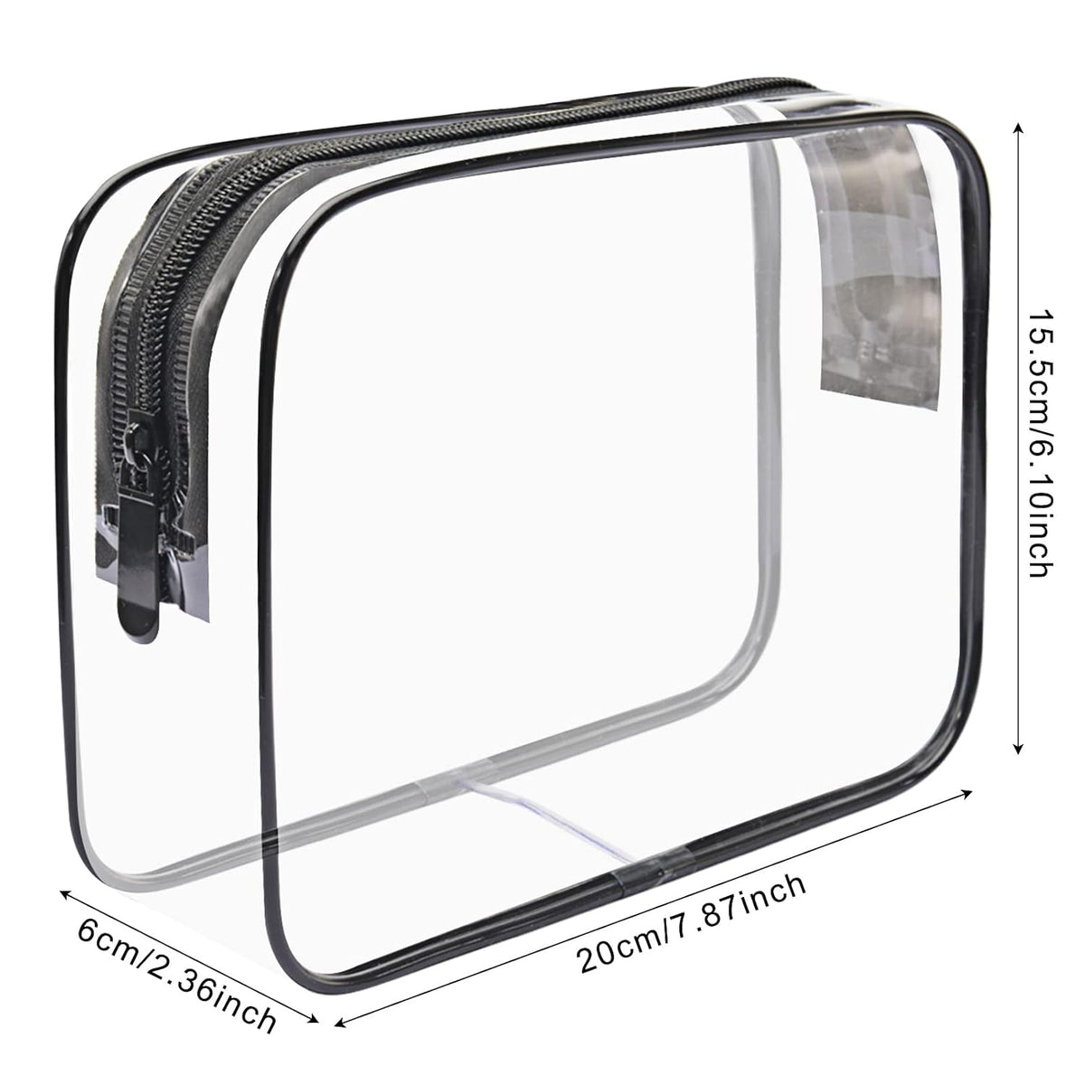 2pcs Clear Toiletry Bag TSA Approved Travel Bag,Carry On for Travel,Airport Airline Accessories Compliant Bag,Quart Sized Makeup Cosmetic bag Women Men (Black, 2 Pack)