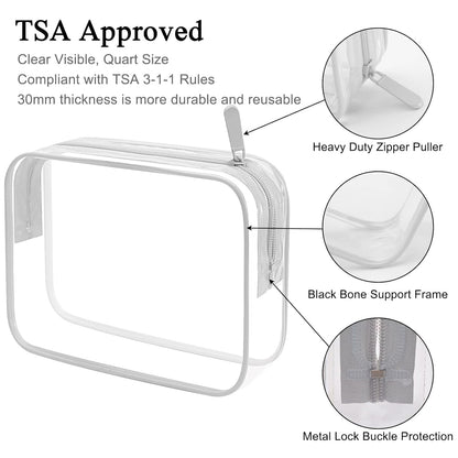 2pcs Clear Toiletry Bag TSA Approved Travel Bag,Carry On for Travel,Airport Airline Accessories Compliant Bag,Quart Sized Makeup Cosmetic bag Women Men (Black, 2 Pack)