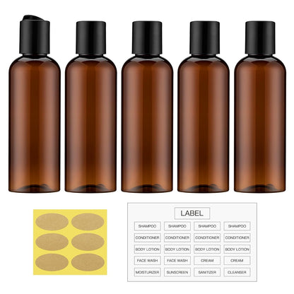 Travel Bottles for Toiletries 3.4 oz TSA Approved - 5 Pack Leak Proof Travel Size Containers, Clear Squeezable Plastic Bottles with Labels for Shampoo Lotion, Flight Cruise Gym Essentials