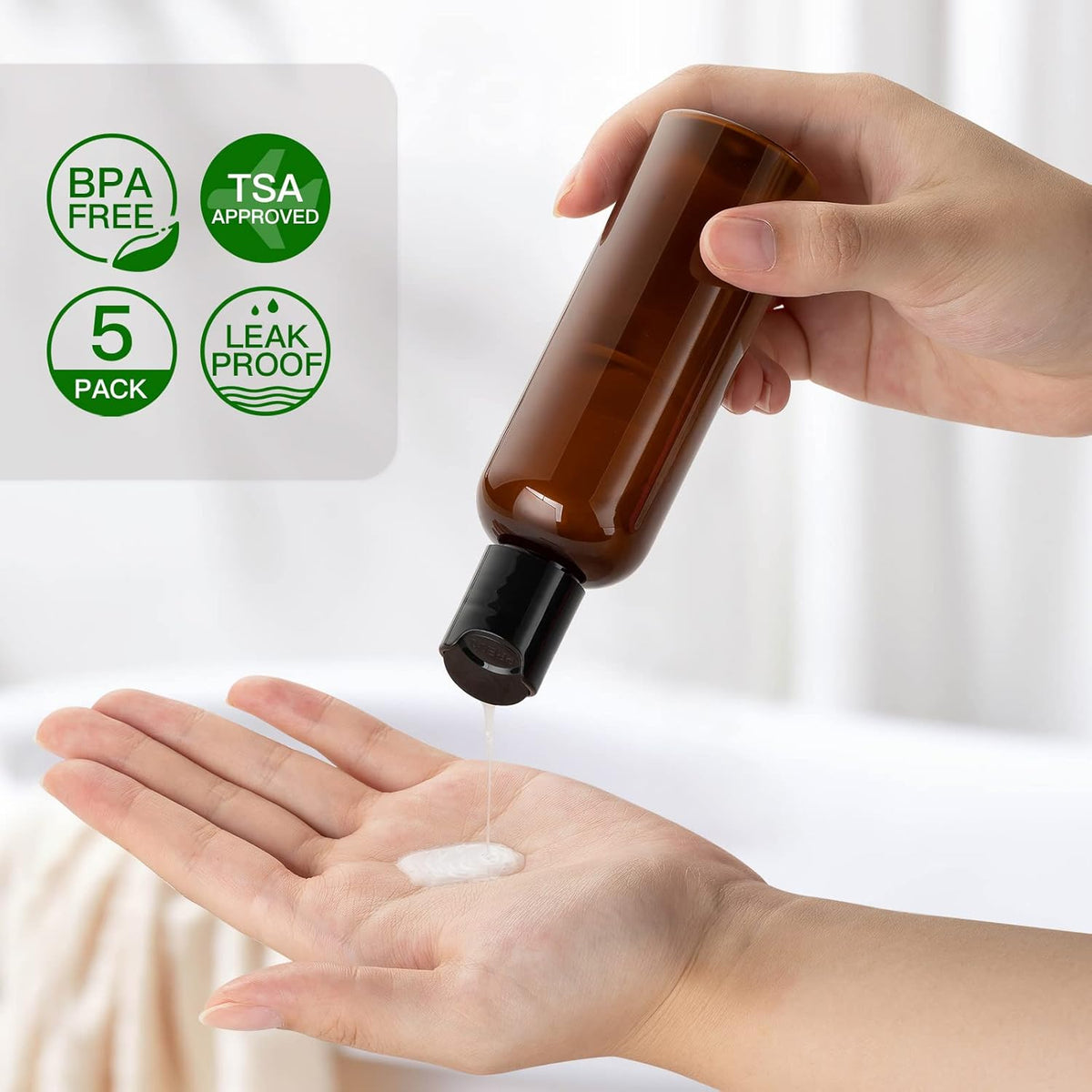 Travel Bottles for Toiletries 3.4 oz TSA Approved - 5 Pack Leak Proof Travel Size Containers, Clear Squeezable Plastic Bottles with Labels for Shampoo Lotion, Flight Cruise Gym Essentials