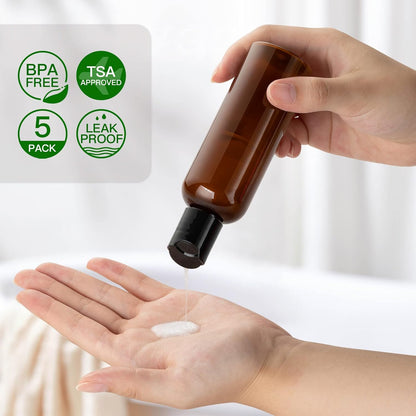 Travel Bottles for Toiletries 3.4 oz TSA Approved - 5 Pack Leak Proof Travel Size Containers, Clear Squeezable Plastic Bottles with Labels for Shampoo Lotion, Flight Cruise Gym Essentials