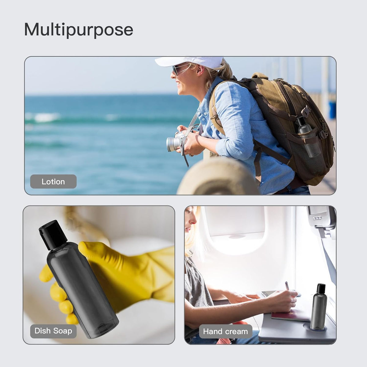 Travel Bottles for Toiletries 3.4 oz TSA Approved - 5 Pack Leak Proof Travel Size Containers, Clear Squeezable Plastic Bottles with Labels for Shampoo Lotion, Flight Cruise Gym Essentials