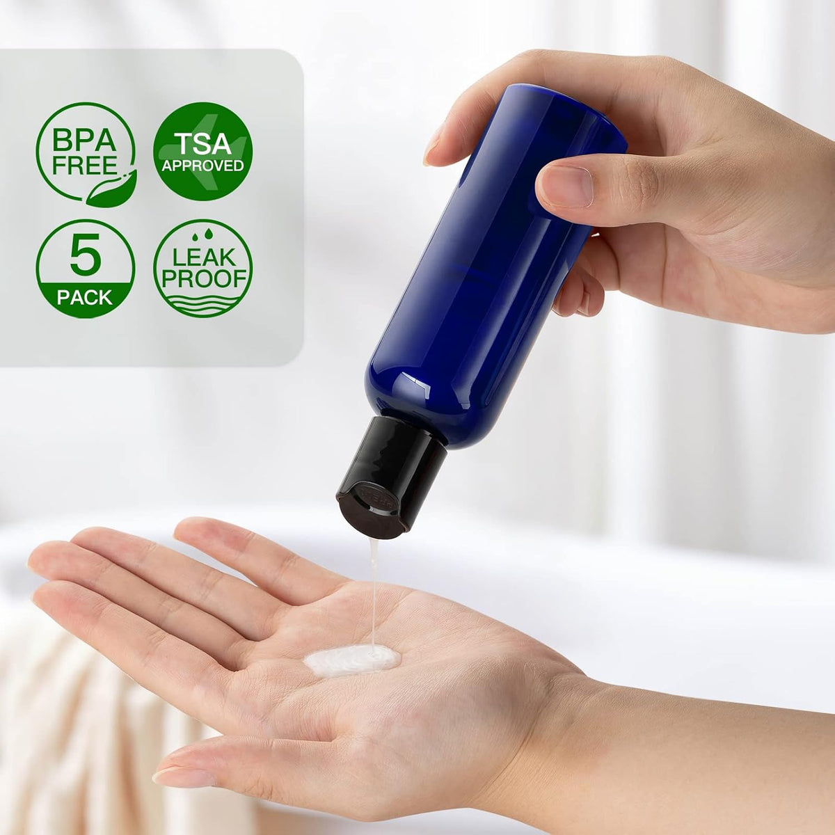 Travel Bottles for Toiletries 3.4 oz TSA Approved - 5 Pack Leak Proof Travel Size Containers, Clear Squeezable Plastic Bottles with Labels for Shampoo Lotion, Flight Cruise Gym Essentials