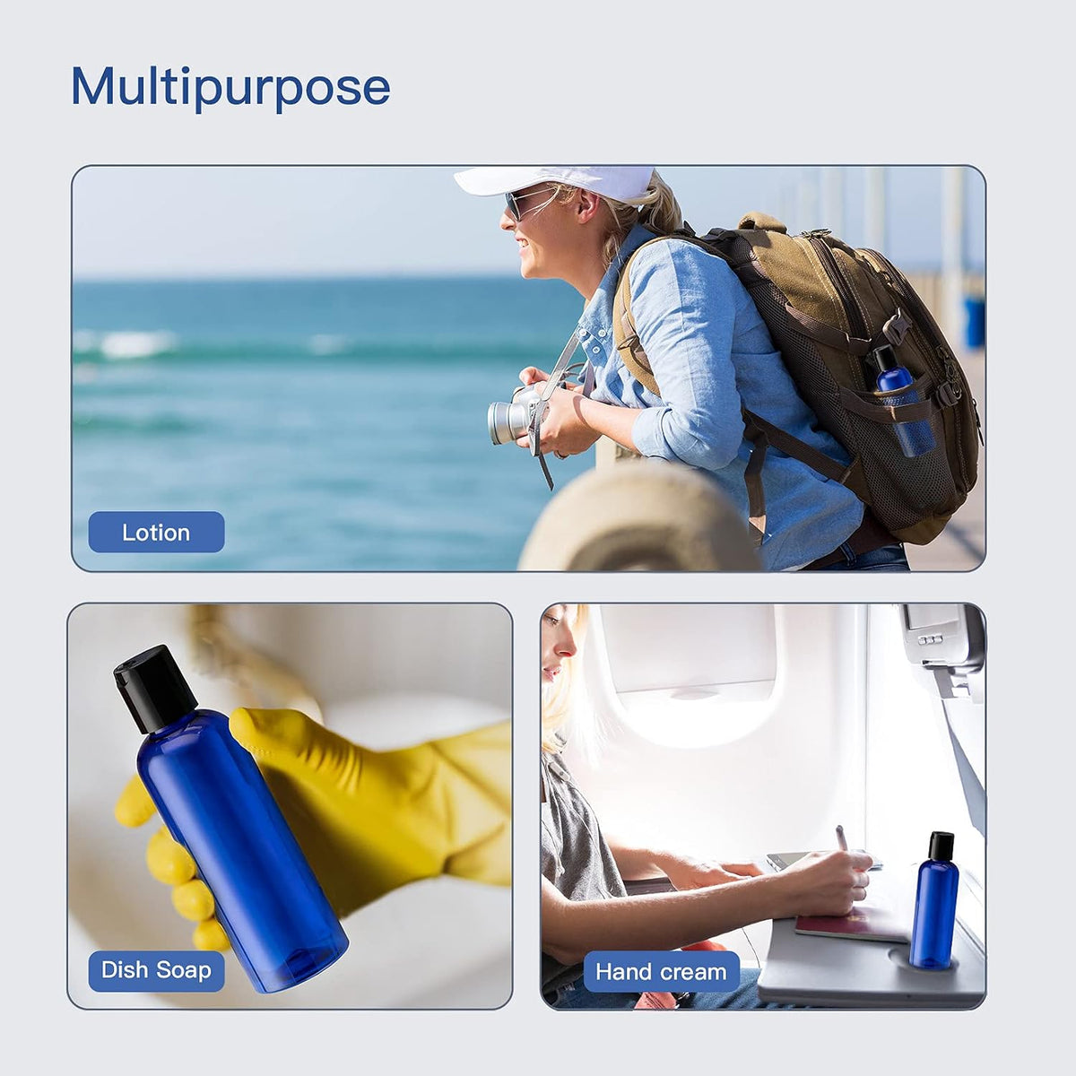 Travel Bottles for Toiletries 3.4 oz TSA Approved - 5 Pack Leak Proof Travel Size Containers, Clear Squeezable Plastic Bottles with Labels for Shampoo Lotion, Flight Cruise Gym Essentials
