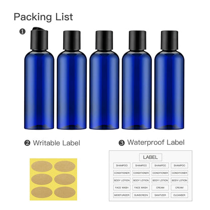 Travel Bottles for Toiletries 3.4 oz TSA Approved - 5 Pack Leak Proof Travel Size Containers, Clear Squeezable Plastic Bottles with Labels for Shampoo Lotion, Flight Cruise Gym Essentials