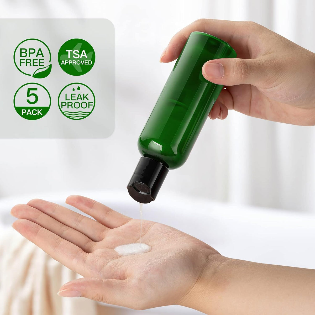 Travel Bottles for Toiletries 3.4 oz TSA Approved - 5 Pack Leak Proof Travel Size Containers, Clear Squeezable Plastic Bottles with Labels for Shampoo Lotion, Flight Cruise Gym Essentials