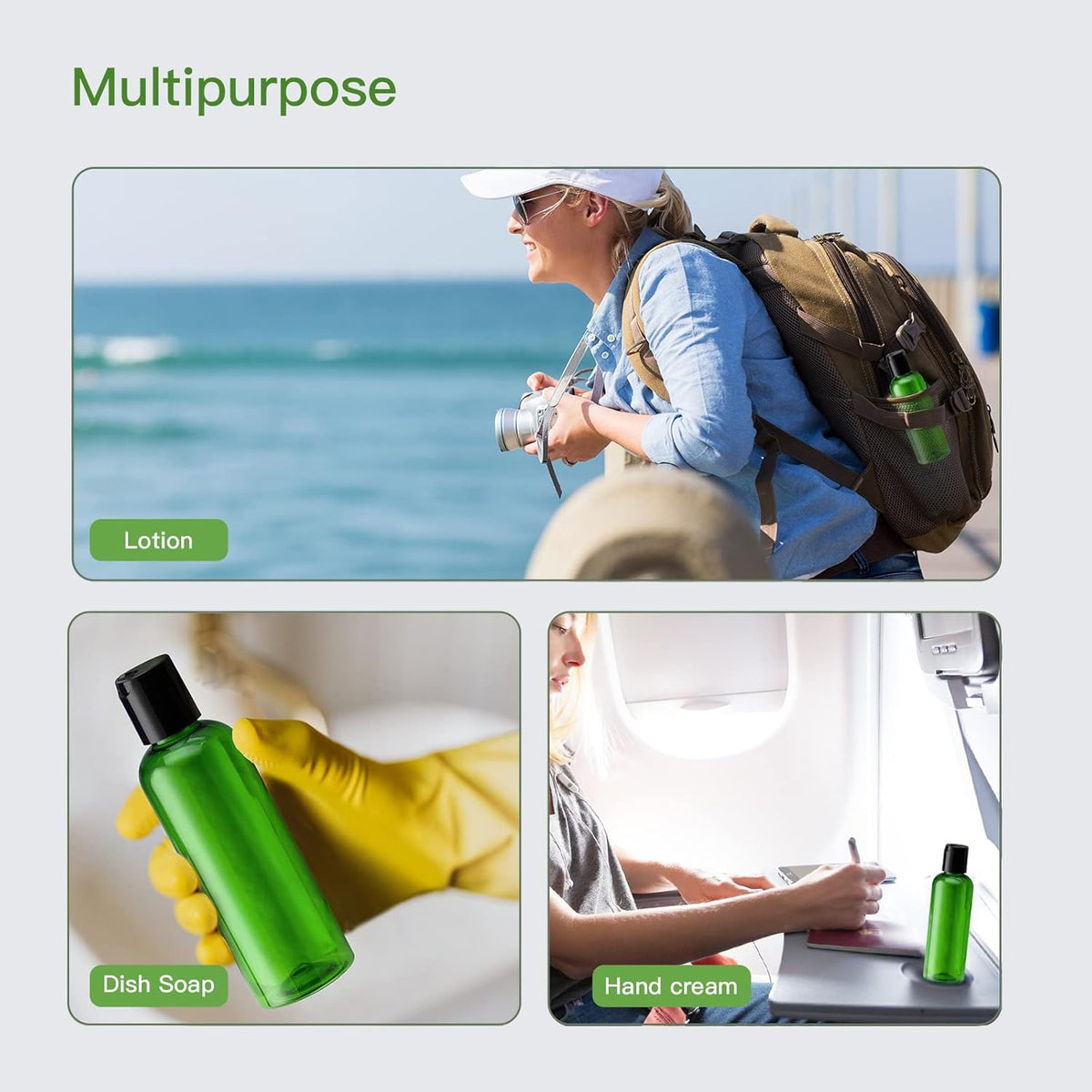 Travel Bottles for Toiletries 3.4 oz TSA Approved - 5 Pack Leak Proof Travel Size Containers, Clear Squeezable Plastic Bottles with Labels for Shampoo Lotion, Flight Cruise Gym Essentials