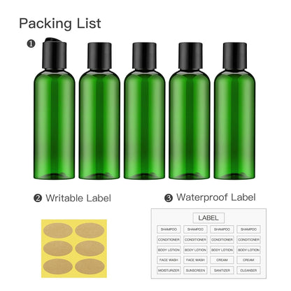 Travel Bottles for Toiletries 3.4 oz TSA Approved - 5 Pack Leak Proof Travel Size Containers, Clear Squeezable Plastic Bottles with Labels for Shampoo Lotion, Flight Cruise Gym Essentials