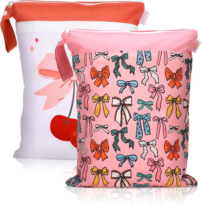 2 Pcs Large Travel Laundry Bags with Pink Bow Foldable Waterproof Washable Wet Dry Bag Dirty Clothes Bags for Traveling Swimsuit Workout Bag for Gym Cloth Laundry Wet Clothes Swimming Pool Yoga