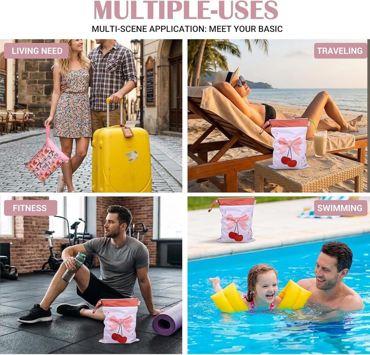 2 Pcs Large Travel Laundry Bags with Pink Bow Foldable Waterproof Washable Wet Dry Bag Dirty Clothes Bags for Traveling Swimsuit Workout Bag for Gym Cloth Laundry Wet Clothes Swimming Pool Yoga