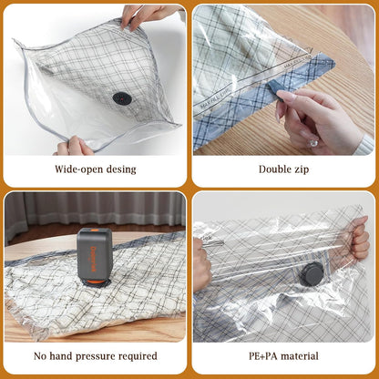 15pcs Vacuum Seal Bags for Clothing Travel, Cordless Pump, Carry-on Size Compression Packing Bags, 4000Pa Suction & 2000mAh Battery, Vacuum Storage Bags for Clothes, Luggage, Suitcase, Space Saver