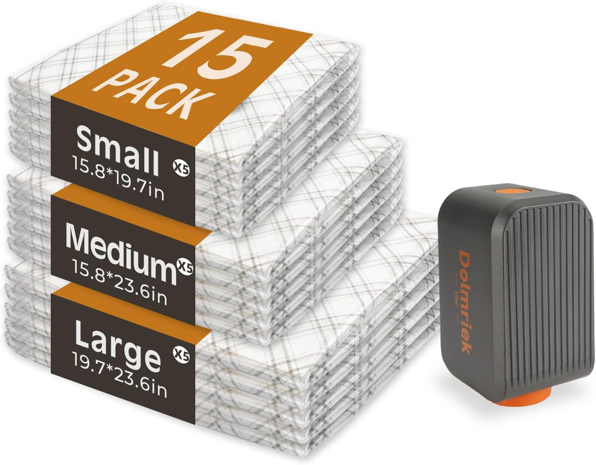 15pcs Vacuum Seal Bags for Clothing Travel, Cordless Pump, Carry-on Size Compression Packing Bags, 4000Pa Suction & 2000mAh Battery, Vacuum Storage Bags for Clothes, Luggage, Suitcase, Space Saver