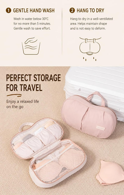 Travel Lingerie Organizer Bag with Structured Bra Protection, Portable Underwear Storage Case with Compartments, Large Capacity Packing Organizer for Travel & Suitcase