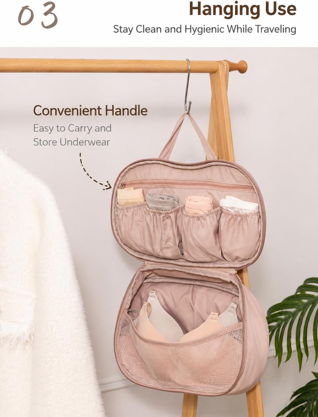 Travel Lingerie Organizer Bag with Structured Bra Protection, Portable Underwear Storage Case with Compartments, Large Capacity Packing Organizer for Travel & Suitcase