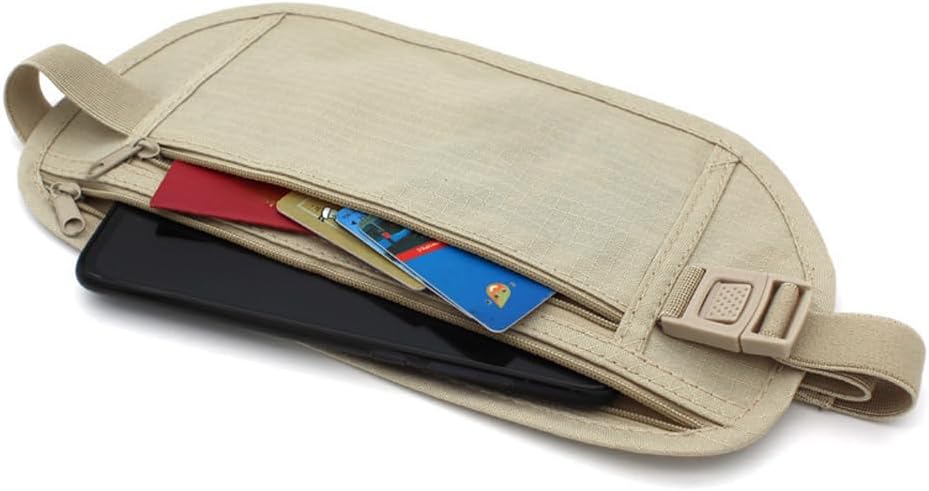 Secure Travel Money Belt, Anti-Theft Passport Holder Travel Wallet for Men Women, Hidden Under Clothes Belt Wallet, Security Travel Pouch, Waterproof Waist Bumbag for Money, Cards and Keys