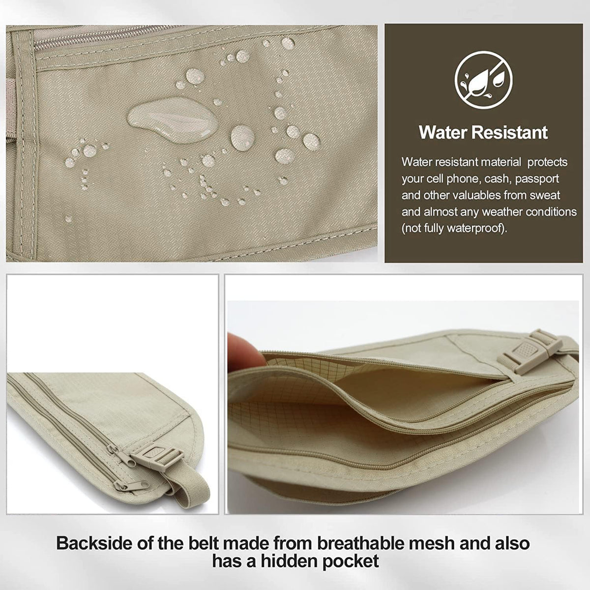 Secure Travel Money Belt, Anti-Theft Passport Holder Travel Wallet for Men Women, Hidden Under Clothes Belt Wallet, Security Travel Pouch, Waterproof Waist Bumbag for Money, Cards and Keys