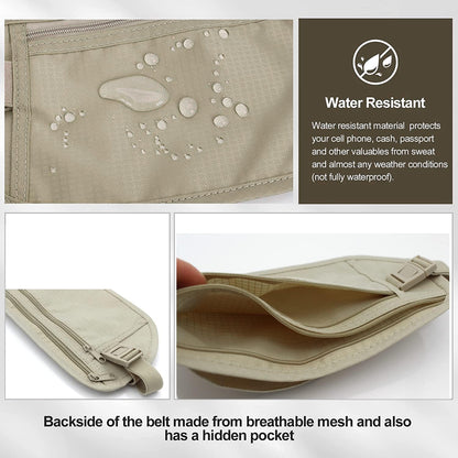 Secure Travel Money Belt, Anti-Theft Passport Holder Travel Wallet for Men Women, Hidden Under Clothes Belt Wallet, Security Travel Pouch, Waterproof Waist Bumbag for Money, Cards and Keys