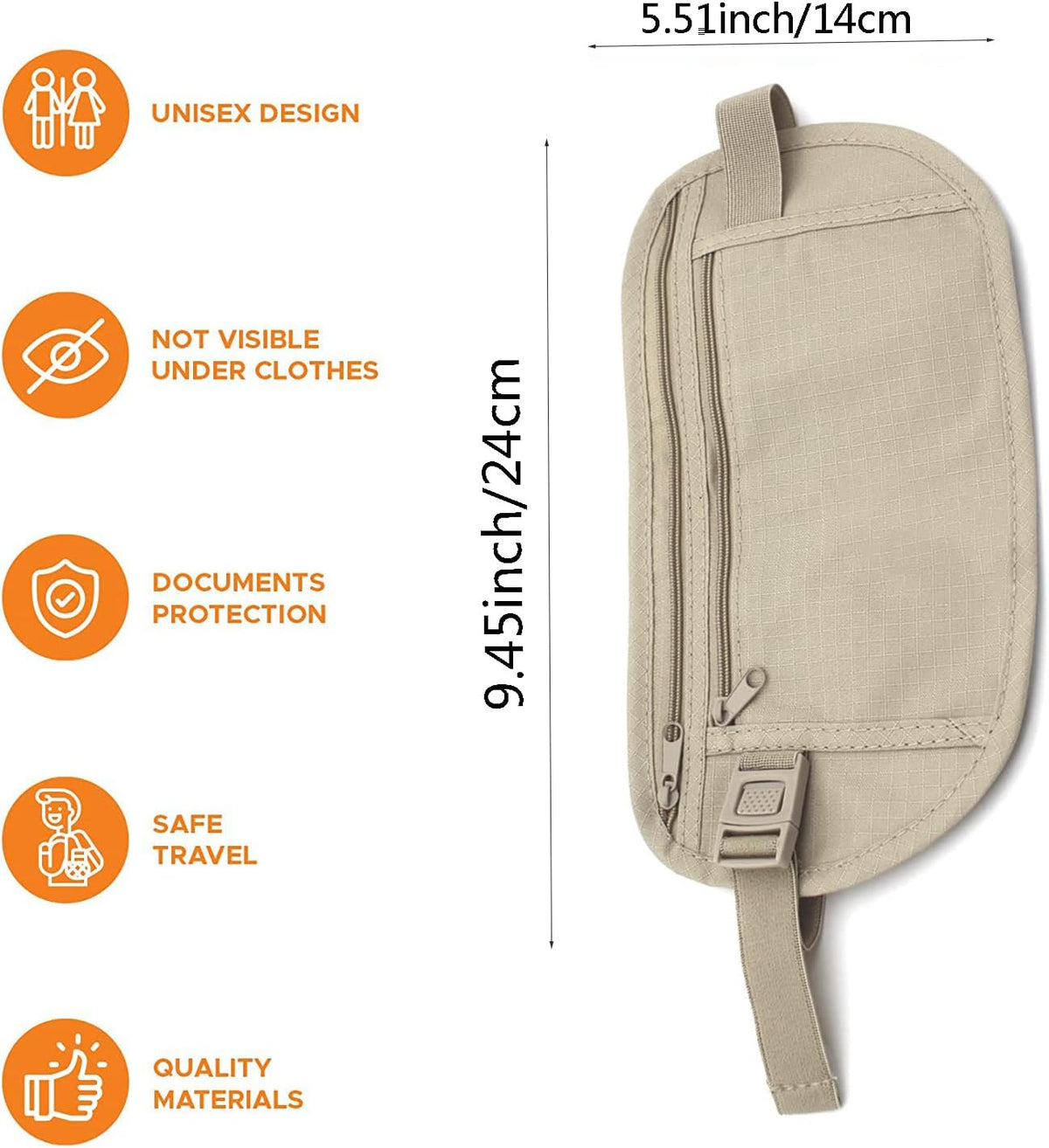 Secure Travel Money Belt, Anti-Theft Passport Holder Travel Wallet for Men Women, Hidden Under Clothes Belt Wallet, Security Travel Pouch, Waterproof Waist Bumbag for Money, Cards and Keys