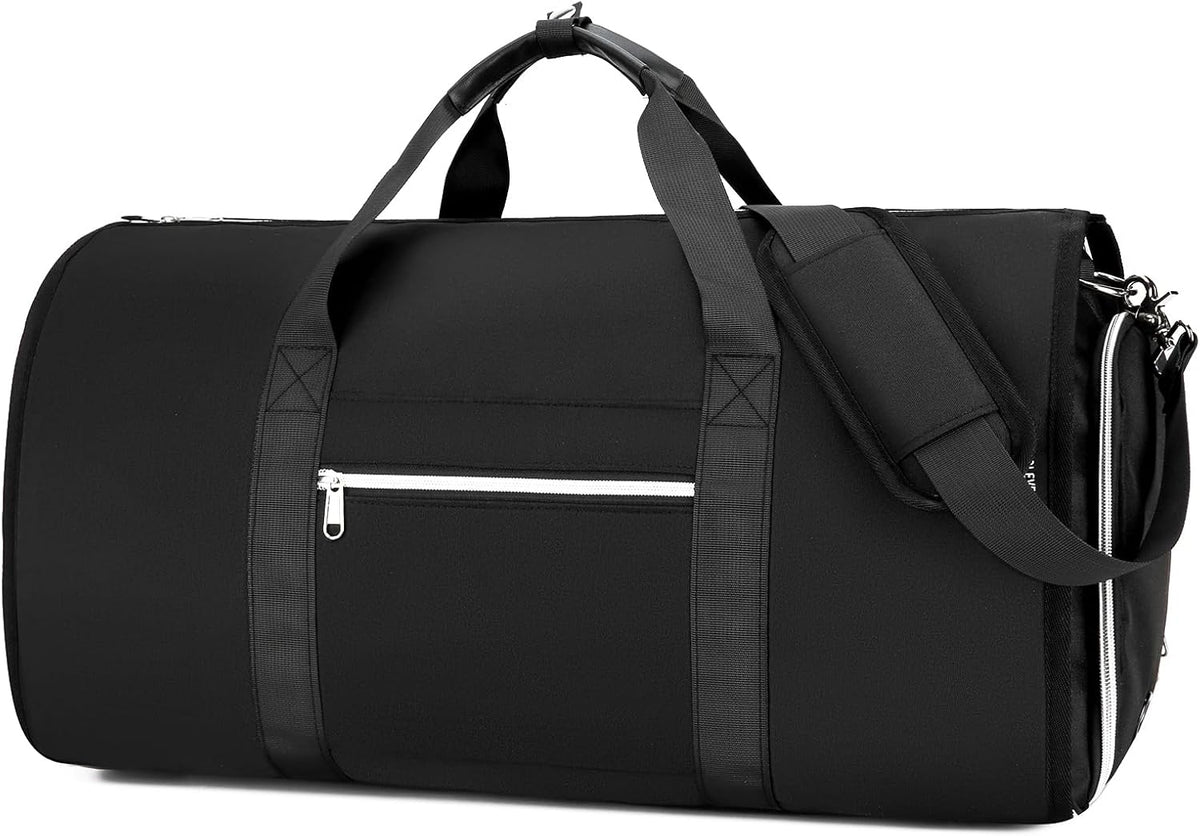 Convertible Garment Bag with Shoe Compartment & Wet Pocket for Men Women, Hanging Suitcase Organizer Bag with Shoulder Strap, Carry on Personal Item Bags for Airplane, Black