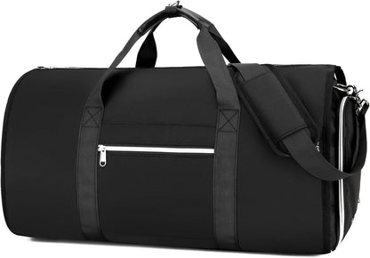 Convertible Garment Bag with Shoe Compartment & Wet Pocket for Men Women, Hanging Suitcase Organizer Bag with Shoulder Strap, Carry on Personal Item Bags for Airplane, Black
