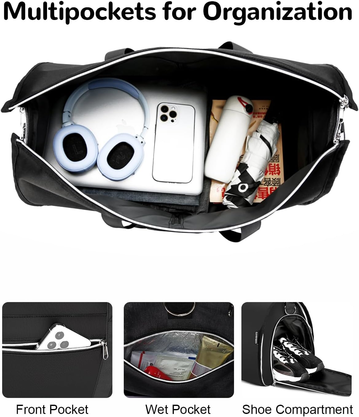 Convertible Garment Bag with Shoe Compartment & Wet Pocket for Men Women, Hanging Suitcase Organizer Bag with Shoulder Strap, Carry on Personal Item Bags for Airplane, Black