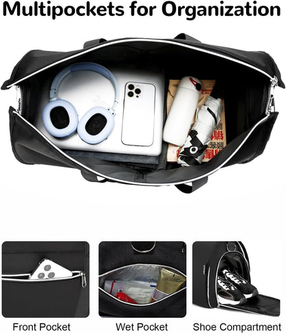 Convertible Garment Bag with Shoe Compartment & Wet Pocket for Men Women, Hanging Suitcase Organizer Bag with Shoulder Strap, Carry on Personal Item Bags for Airplane, Black